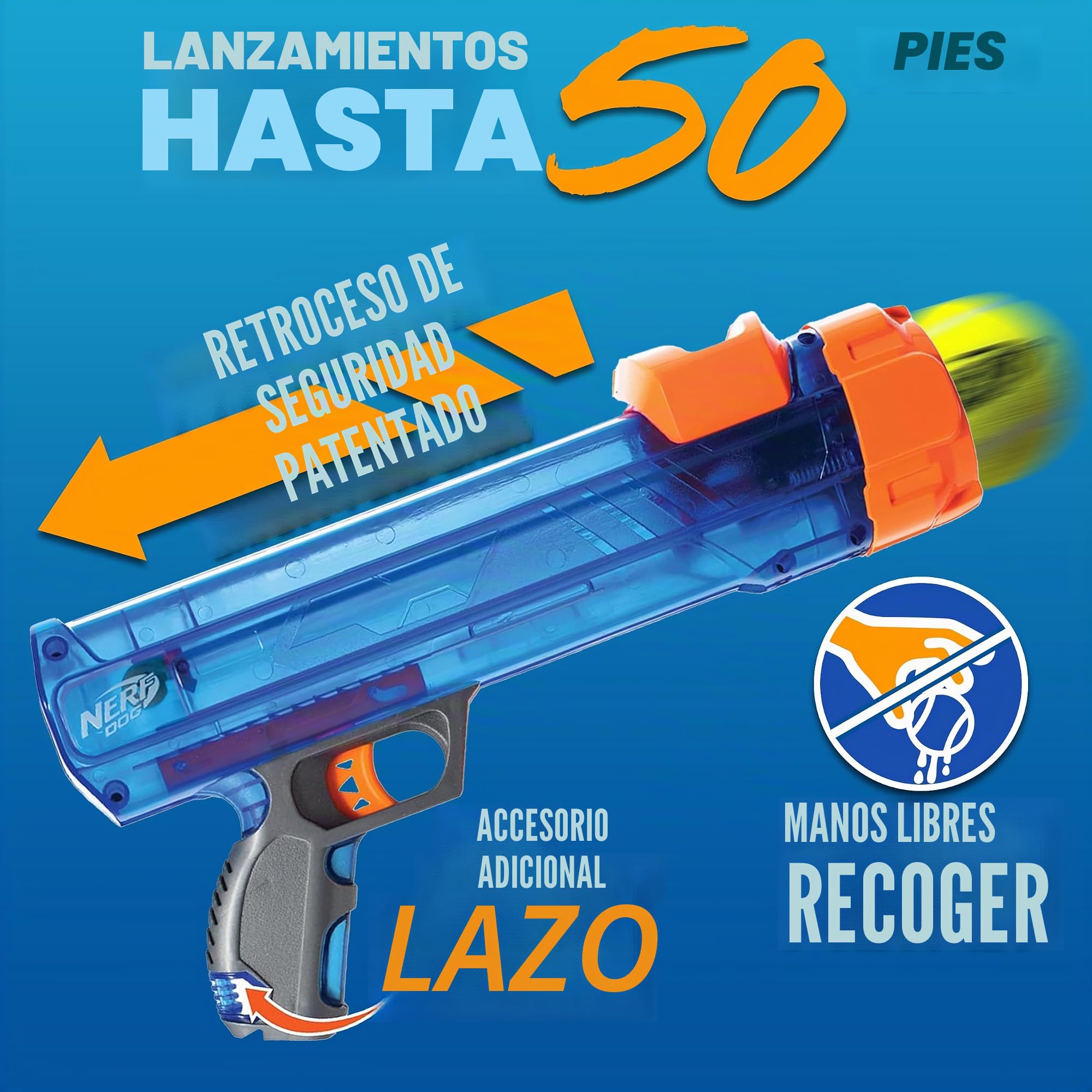 Nerf Dog Juego de Regalo de Juguete para Perros de Pelota de Tenis, Lanzador de Pelotas de Tenis para Perros de hasta 50 pies, Lanzador de Pelotas de Perro para Todas Las Razas, Incluye Lanzador de