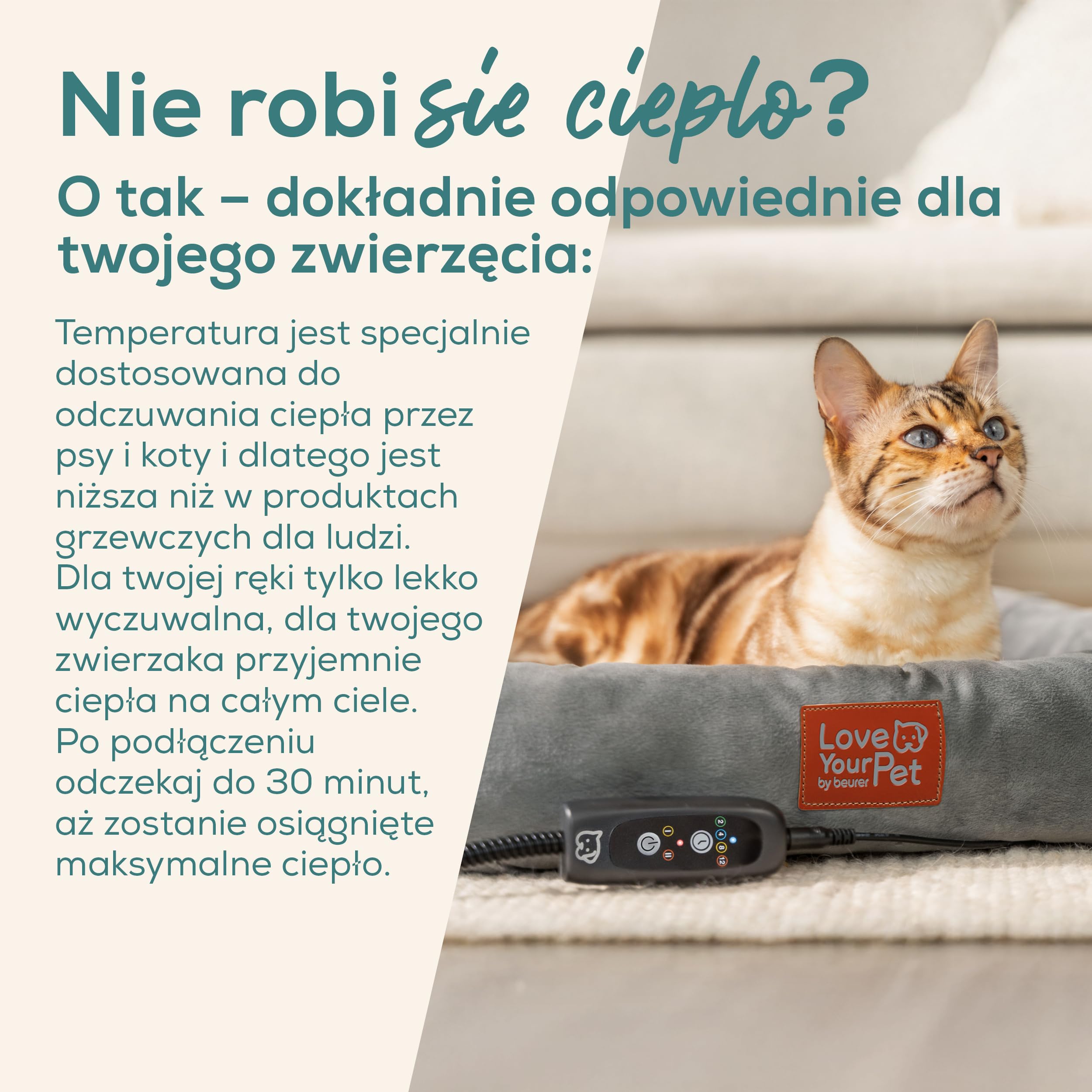 Beurer Love Your Pet Podgrzewane legowisko Kira dla psów i kotów, z timerem, przytulne legowisko dla kotów, możliwość prania w temperaturze 30°C, odporne na zadrapania i wodoodporne, 58 x 50 cm