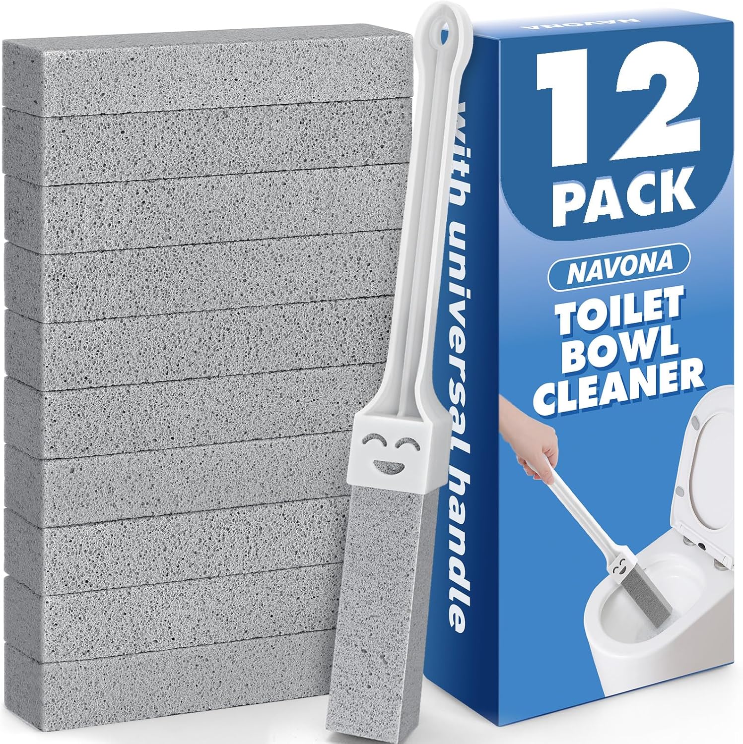 Navona 12 Pack Toilet Cleaning Pumice Stones with Extra Long Handle
