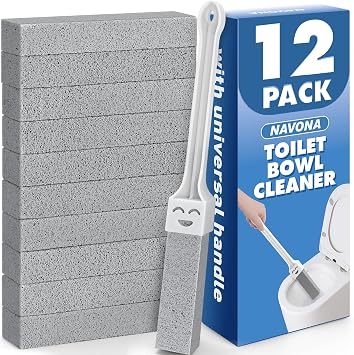 Navona 12 Pack Pumice Stone Toilet Bowl Cleaner with Extra Long Handle, Pumice Stone Scouring Stick for Toilets, Bathrooms, Kitchens, Spas and Pools