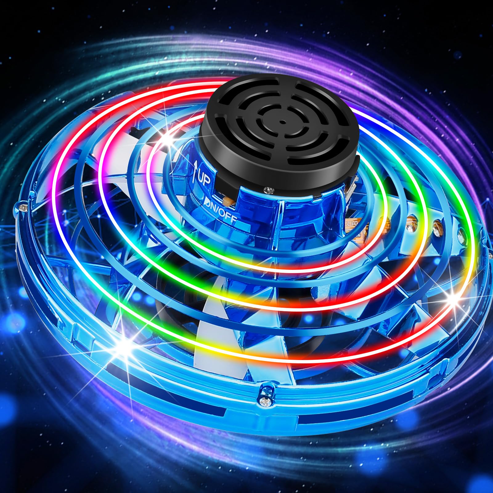 Hand Operated Mini Drone for Kids - LED UFO Flying Orb Ball, Rechargeable Mini Fidget Spinner Toy for Indoor Outdoor,Christmas Birthday Party Gifts for Girls Boys (Blue)