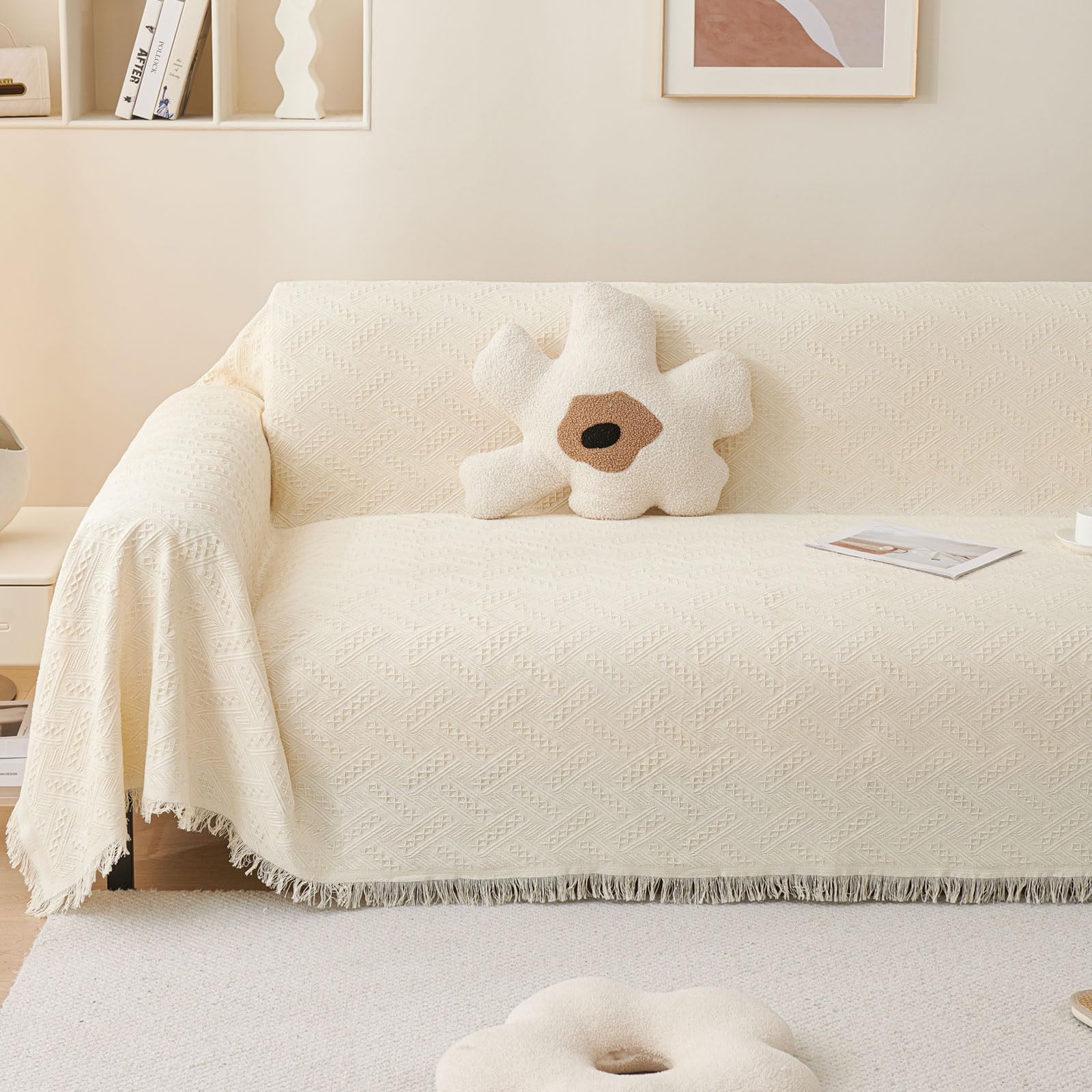 Grote 3/4-zits sofa plaid met decoratieve franje veelzijdige