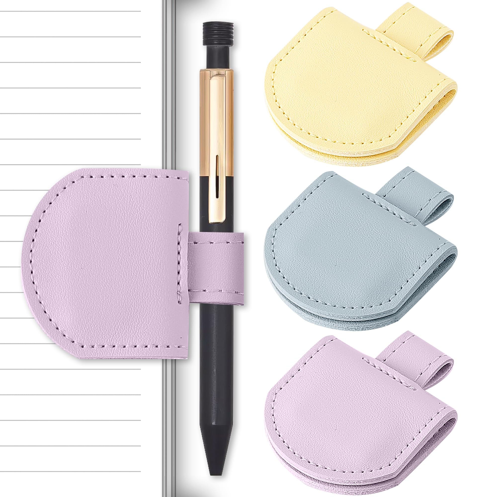 Litvana Magnetic Pen Holder for Notebook, 3 Pcs Leather Pencil Loop Holder for Notebooks Journals Calendars, Slim Size, Light Color 3 Pcs