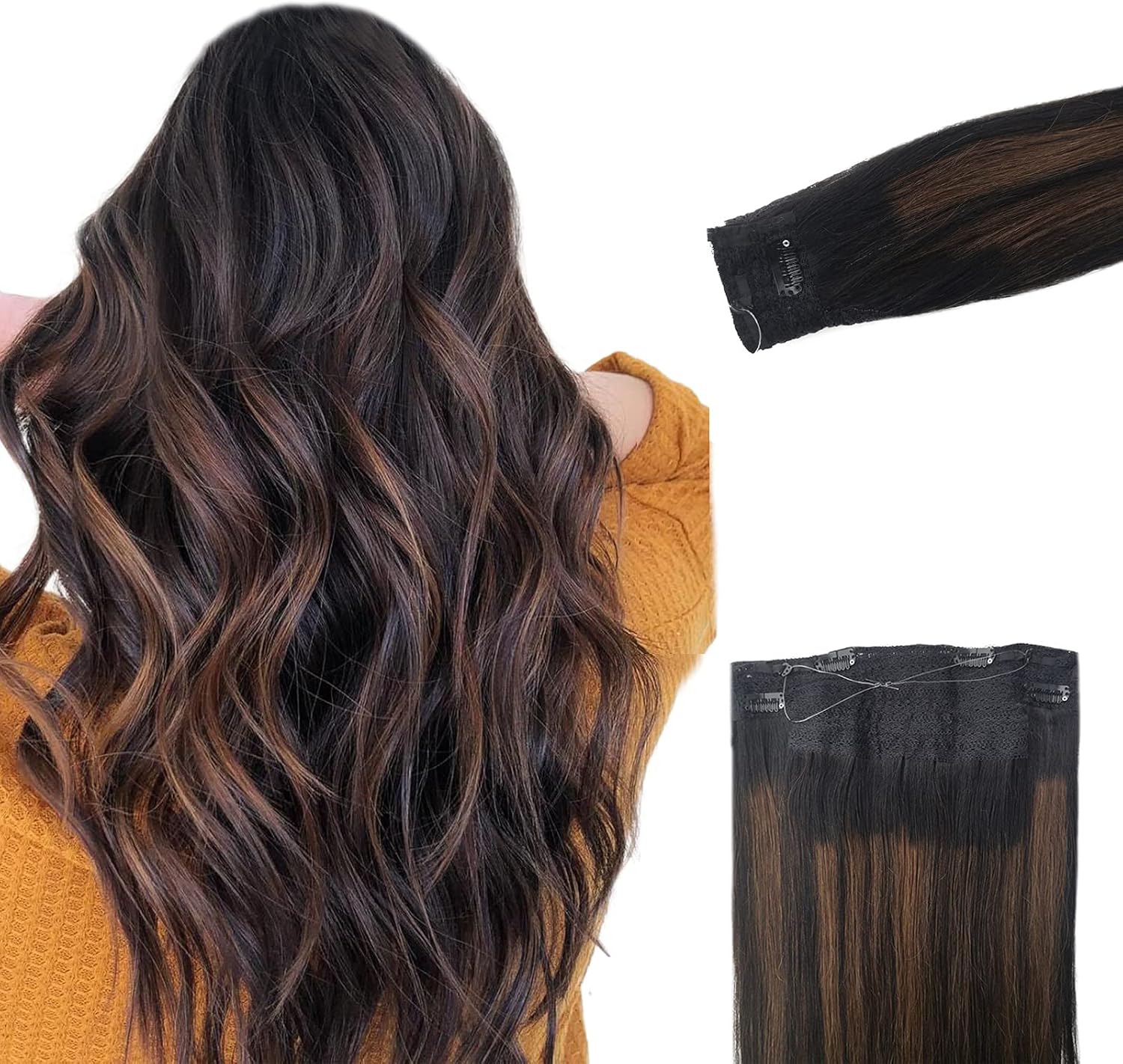 Halo Human Hair Extensions 14inch 70g Ombre Black to Chestnut Brown