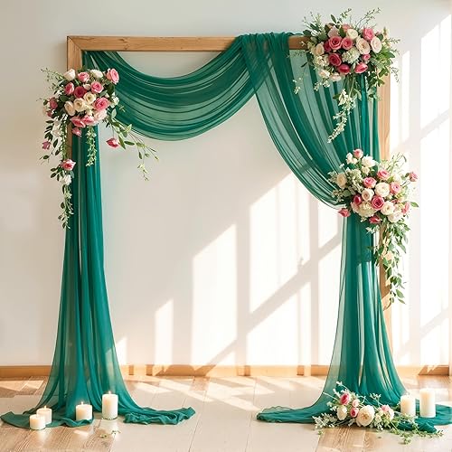 Tela de gasa transparente para arco de boda, 1 panel de 18 pies, cortinas de gasa transparente verde esmeralda de 6 yardas para decoración de boda,