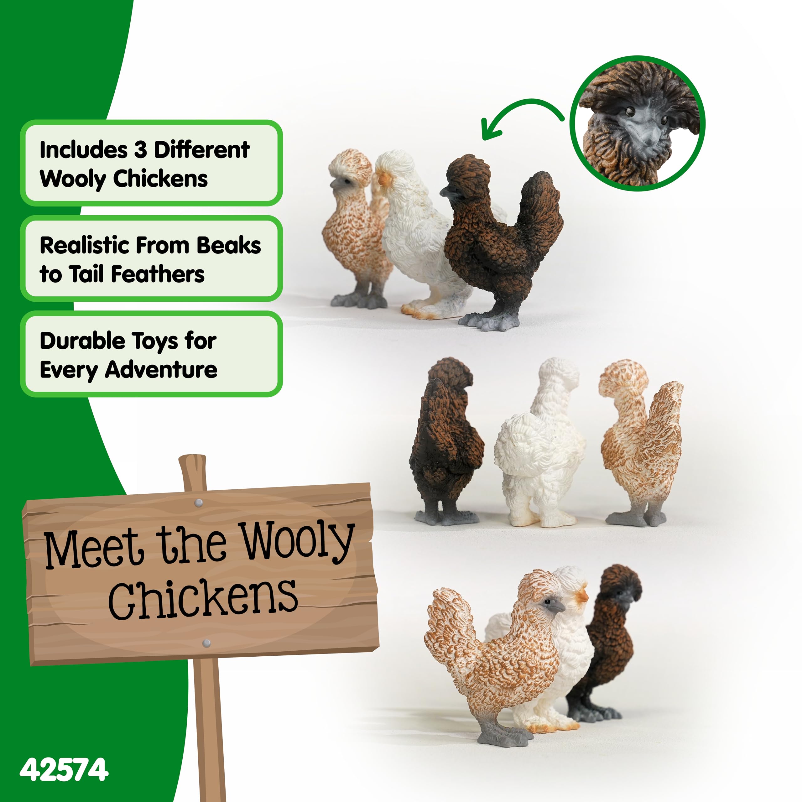 SCHLEICH 42574 Farm World, realistyczny zestaw z kurami, zestaw 3 elementów, zabawka farmerska z realistycznymi figurkami kur, dla dzieci od 3 lat