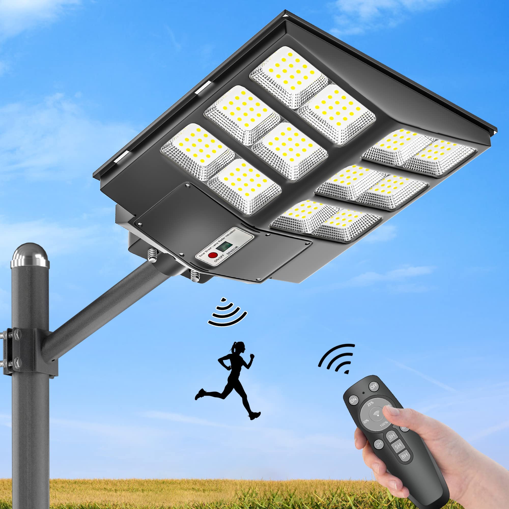 Ofuray 600W Solar Street Lights Outdoor, Commercial Solar Parking Lot Lights Dusk to Dawn 6500k LED Flood Security Lights with Motion Sensor & Remote Control IP67 Waterproof , for Yard, Garage, Street