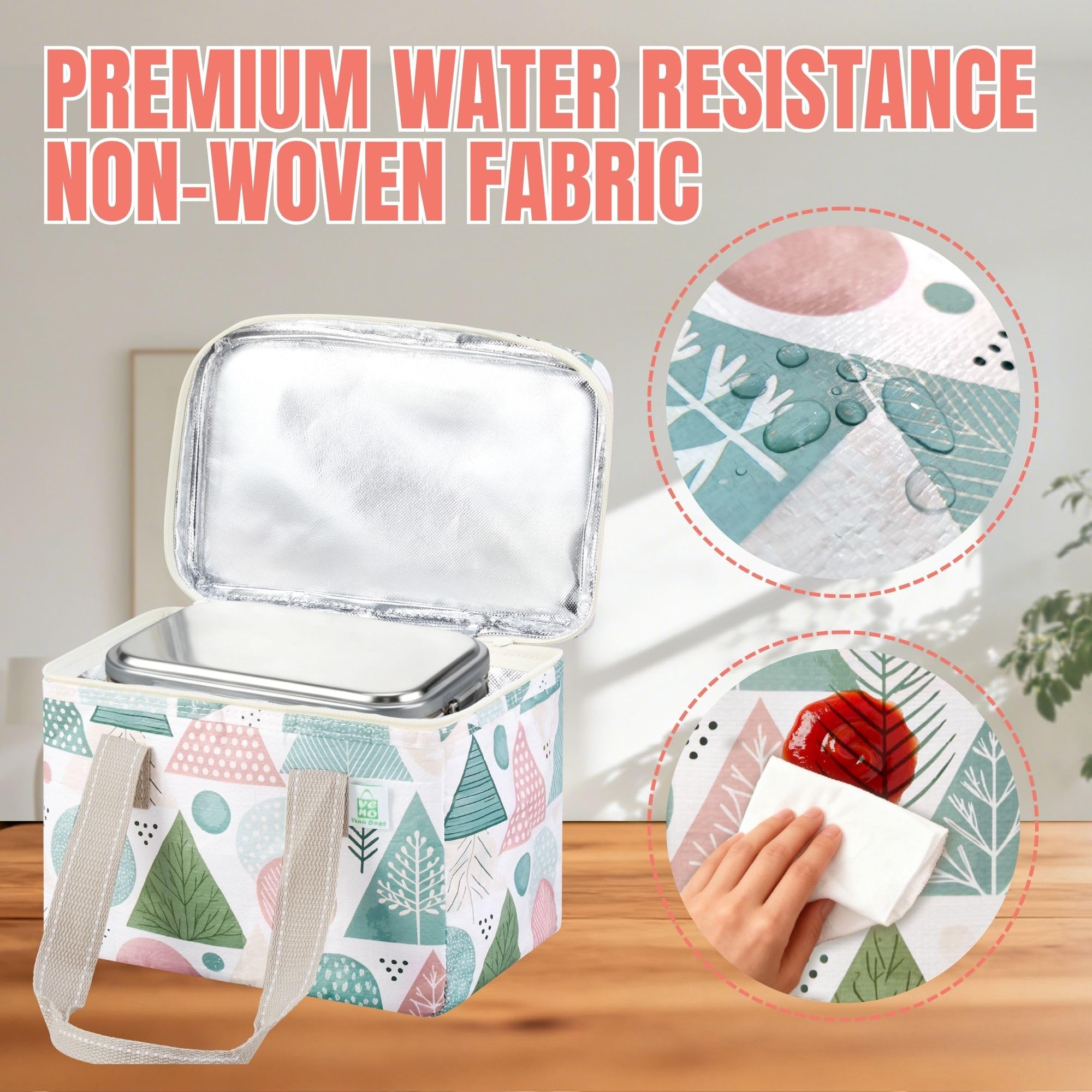 VENO 2/3 Pack Kühltasche Isolierte Lebensmittel-Lieferung, strapazierfähig, Pastel Forest, Lunch Bag - 2 Pack | Große, faltbare Einkaufstasche, wiederverwendbar, Kühltasche