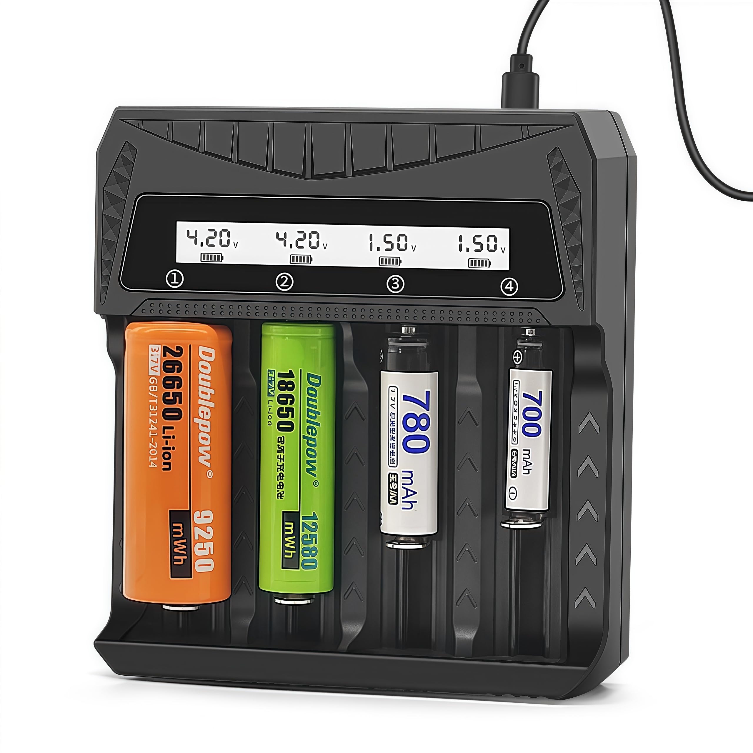 18650 Battery Charger,4 Bay Smart LCD Battery Charger for 3.7V-4.2V Li-ion / 1.2V-1.5V Ni-MH Ni-Cd Batteries,Compatible with 26650, 21700, 18650, 18500, 16340, 14500, AA, AAA