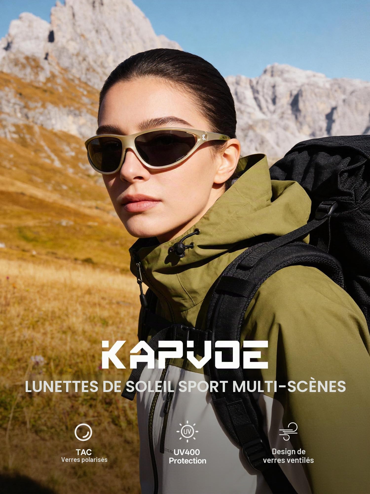 KAPVOE Lunettes de Soleil de Sport Polarisées Homme Femme, 24,5 g Lunettes UV400 Légères pour Cyclisme Course Pêche Randonnée K568A