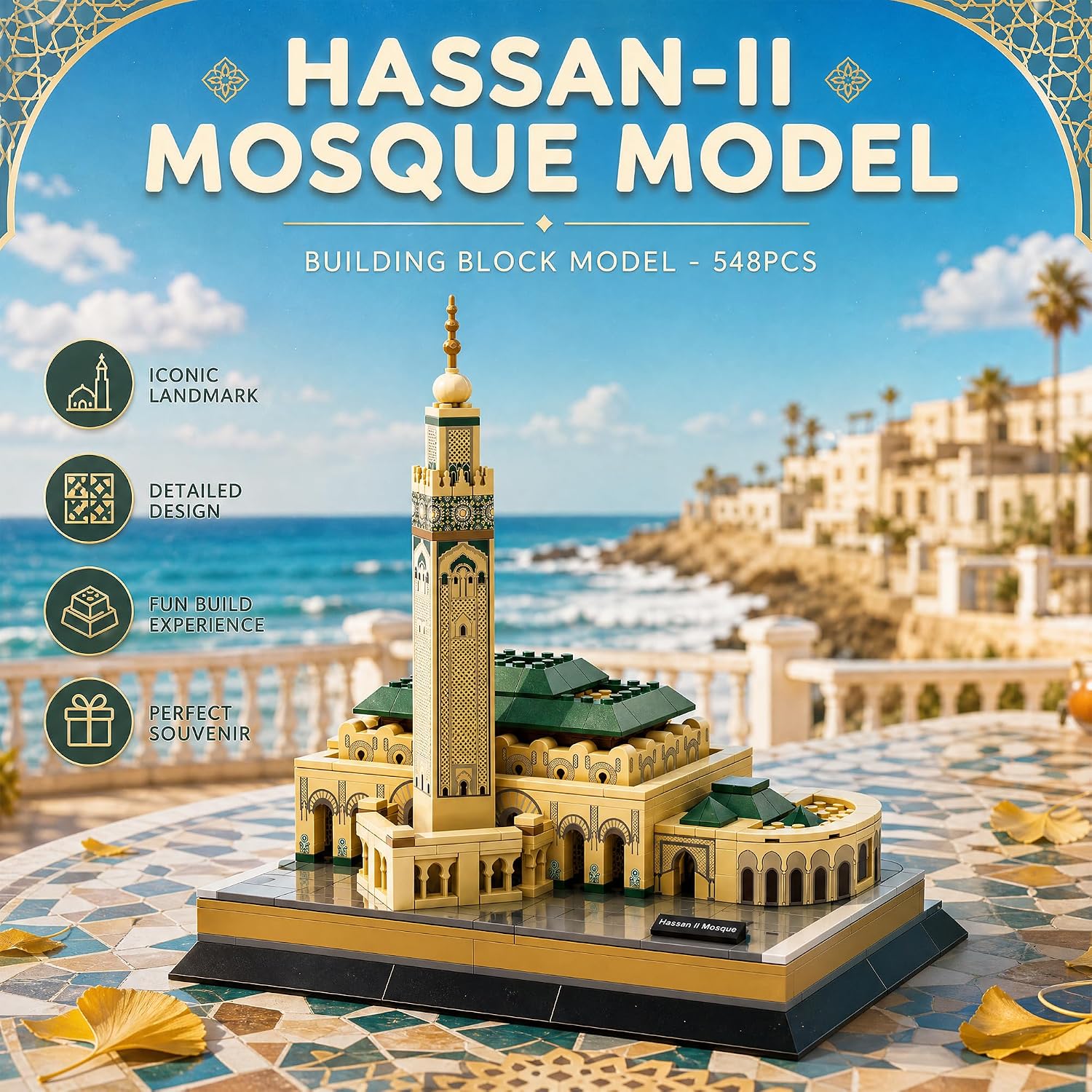 Hassan II Mosque Building Set, Morocco Landmark Home Decor Display