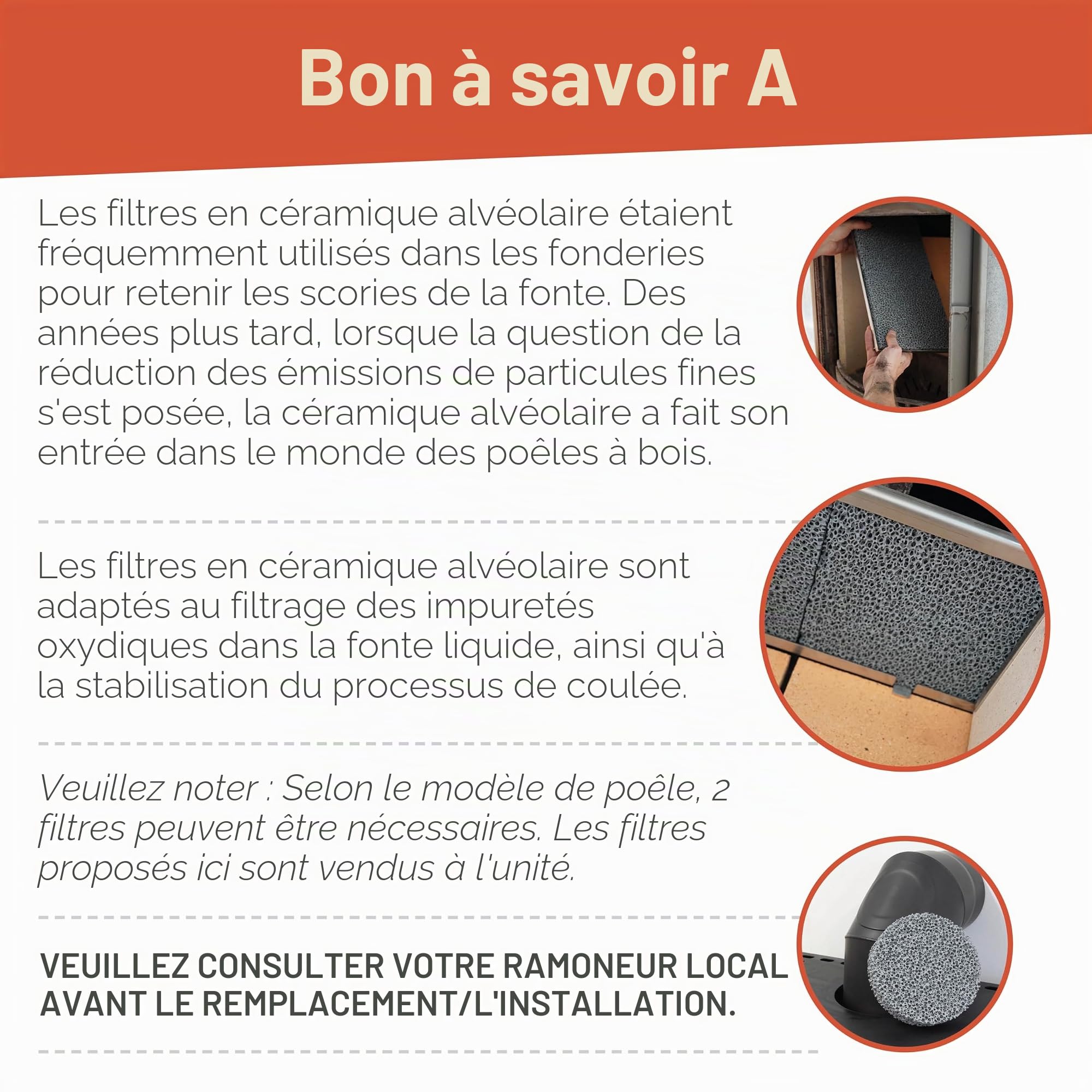 Ignifuge 123 – Filtre à poussière fine pour cheminée 300 x 300 x 25 mm – Filtre à particules fines pour équiper les cheminées et poêles – Réduction des poussières fines grâce aux filtres en céramique