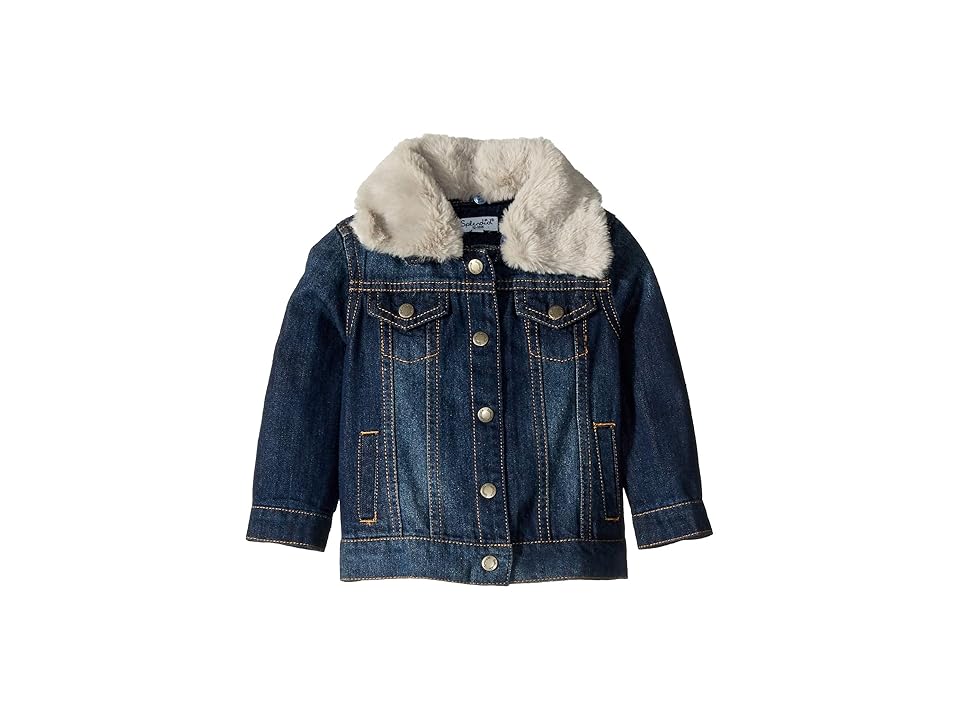 

Splendid Littles Denim Jacket with Faux Fur Collar (Infant) (Medium Stone) Girl's Jacket, Blue