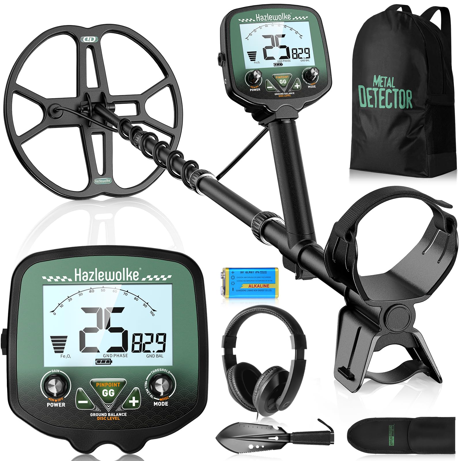 Detecteur de Metaux Professionnel avec Bobine Double-D Étanche 13", Haute Fréquence 19,23 kHz pour Détection Argent & Or, Équilibre du Sol Réglable Amélioré, 3 Modes de Détection (Profondeur 12'')