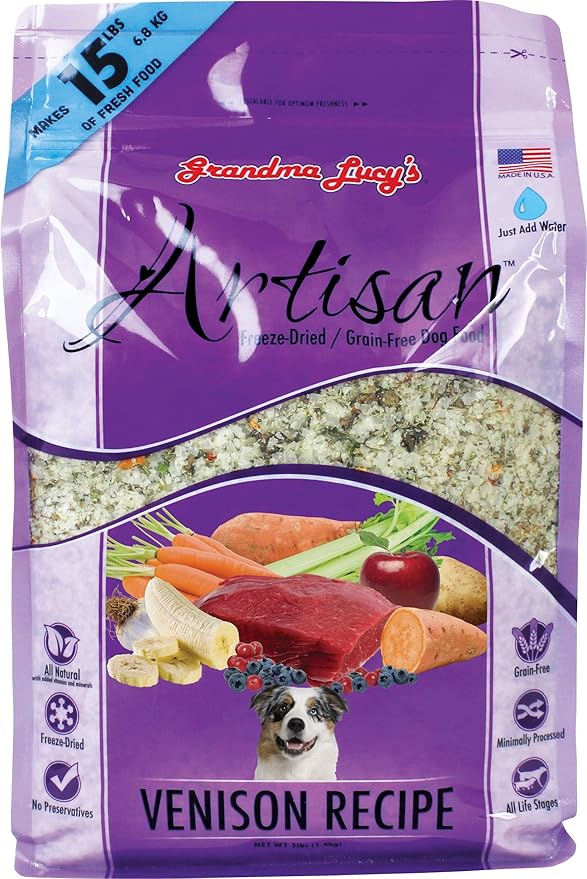 Grandma Lucy's Artisan Dog Food, Grain Free and FreezeDried Artisan Venison, 3Lb Bag Dry Pet