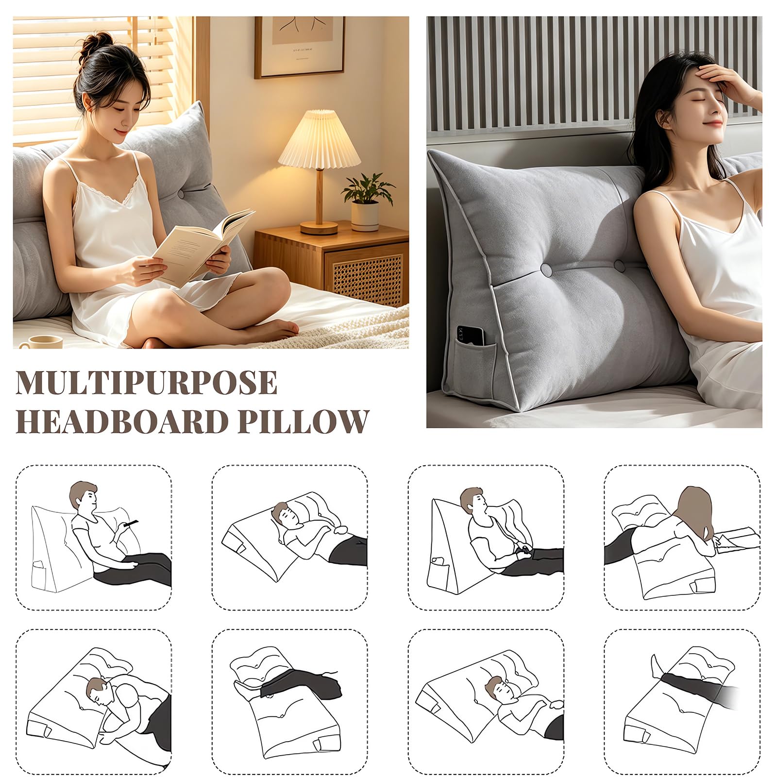 Generico Cuscino Schienale Divano Cuscino di Supporto per Testiera del Letto,Cuscino per Schiena per Divano Lettura con Rivestimento Sfoderabile per Camera Divano Letto,009,120 × 50 × 20 cm