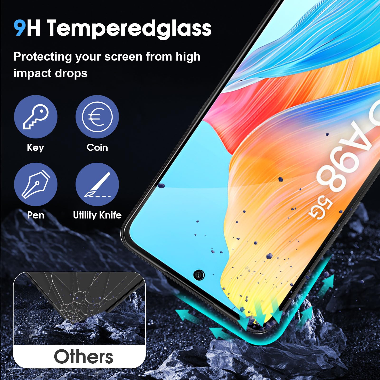 Dabuu Vetro Temperato Per Oppo A98 5G – Kit 2 Pellicole Protettive Schermo + 2 Protezioni Fotocamera, HD 9H, Anti-Graffio, Oleorepellente, Trasparente