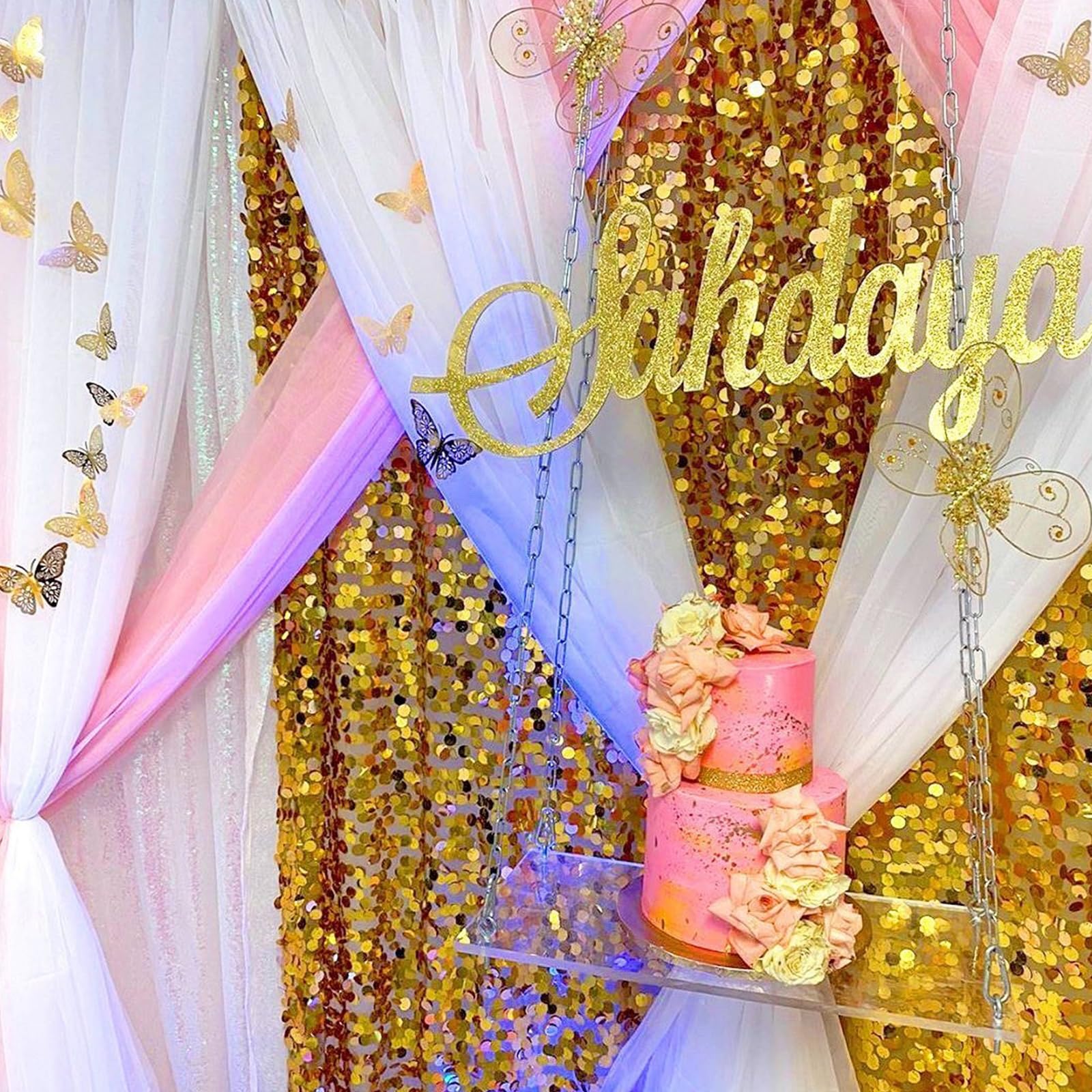Big Payette - Sfondo con paillettes, 1,2 x 2,4 m, colore: oro, luccicante, tende in tessuto glitterato per feste di compleanno e baby shower