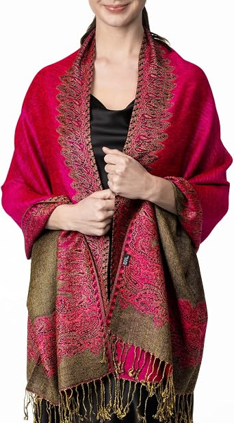 Achillea Elegant Reversible Paisley Border Pashmina Shawl Wrap Scarf
