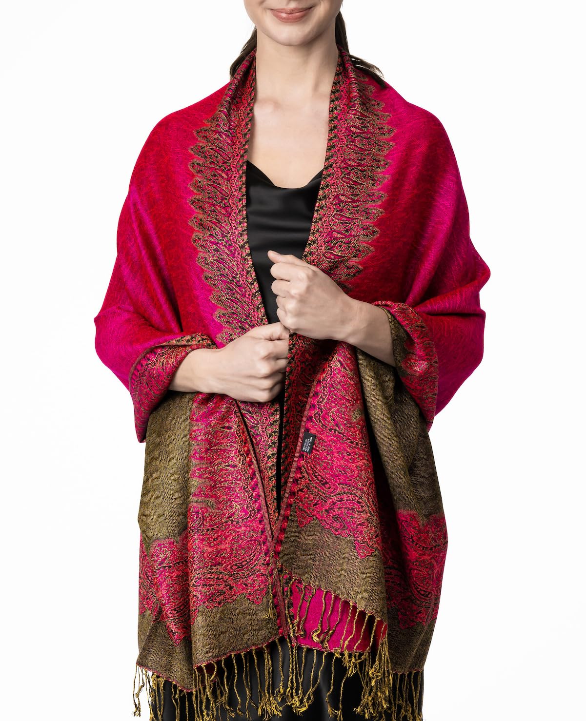 Achillea Elegant Reversible Paisley Border Pashmina Shawl Wrap Scarf