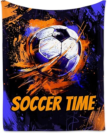Soccer Blanket, Cozy Soft Throw Blankets for Kids, Cool Black Flannel Throw Gifts for Couch Office, 30x40 Inches