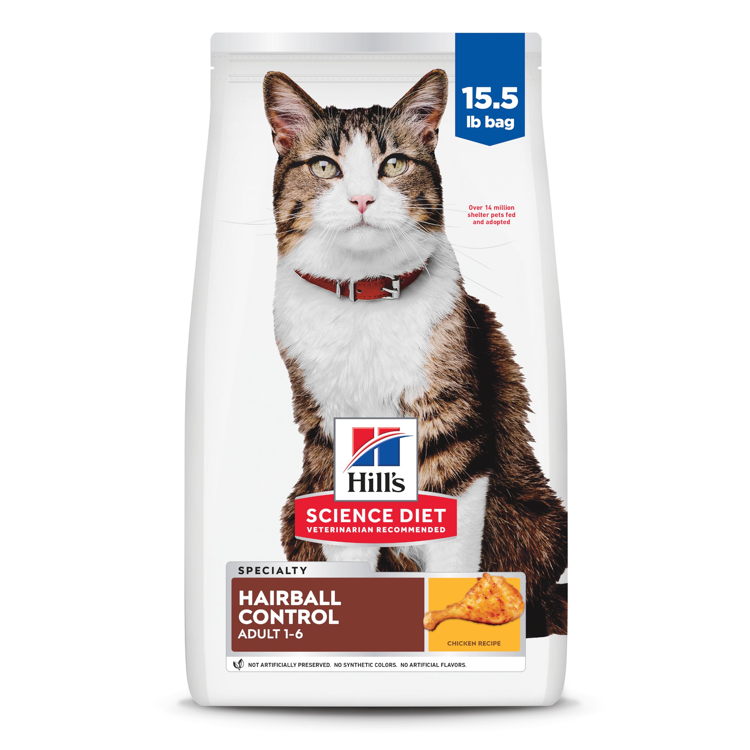Hairball Control, Adult 1-6, Hairball Control Support, Dry Cat Food, Chicken Recipe, 15.5 lb Bag