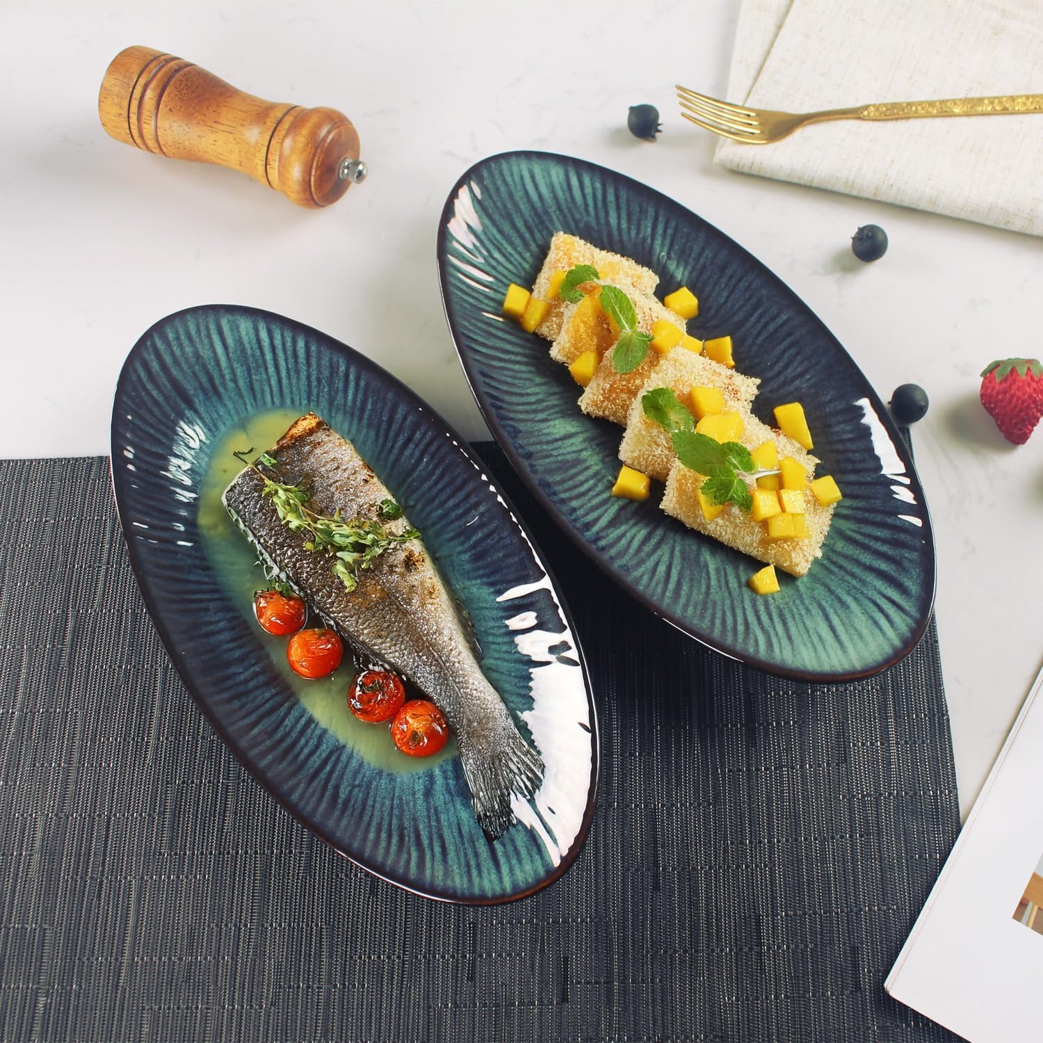 Ceramic Serving Platters - Set of 2 Oval Platters for Entertaining, Modern Kitchen Dishes for Dinner, Fruit, Salad, Serving Trays - Image 4