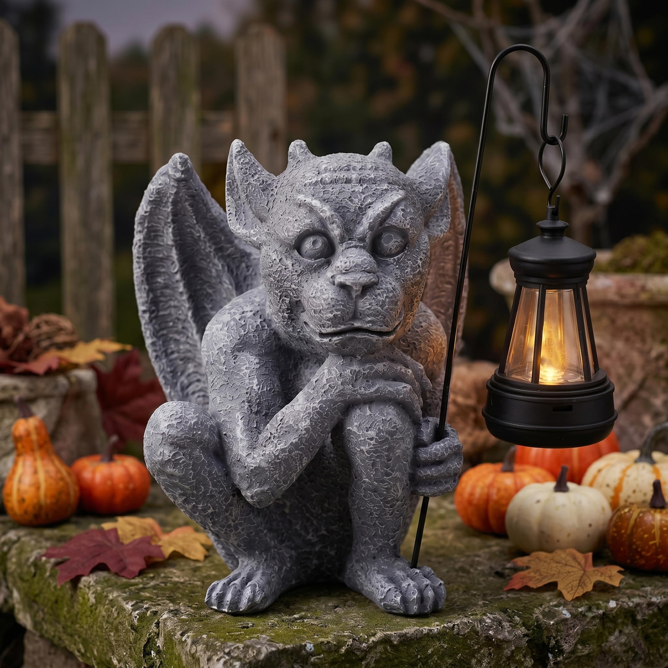 Statue da giardino solari, statue di gargoyle da esterno con LED bianco caldo, decorazioni di Halloween in resina per patio da giardino