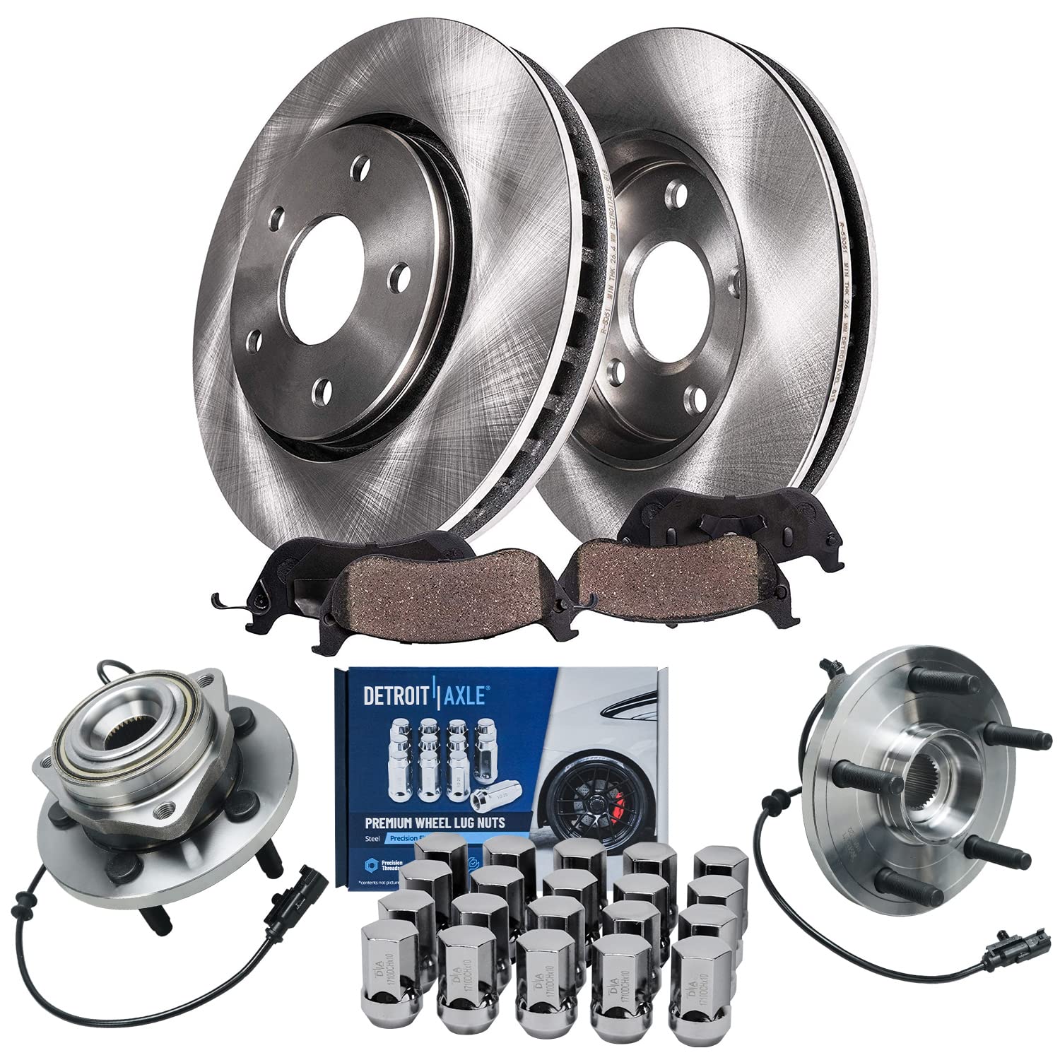Detroit Axle - Front Rotors Brake Pads Wheel Hubs for 2007-09 Dodge Durango