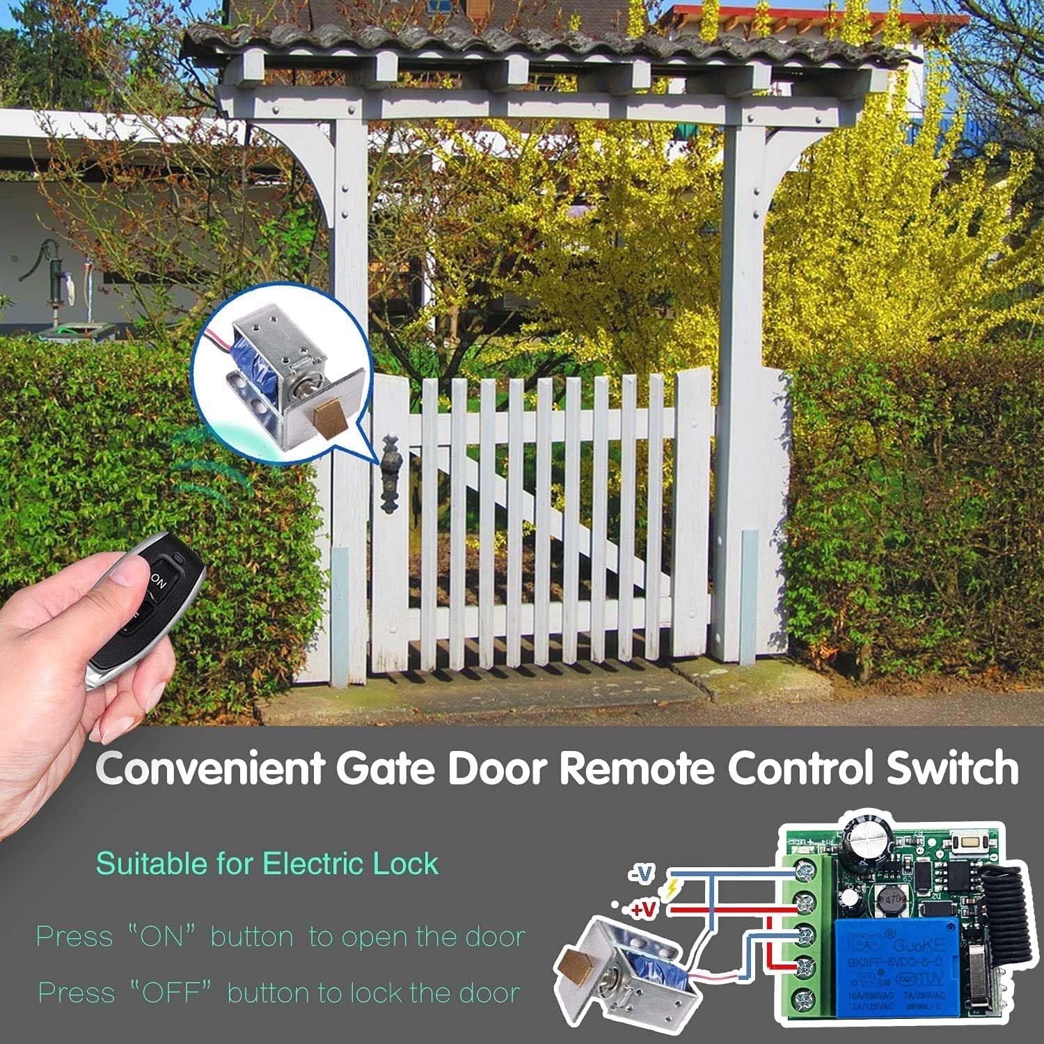 QIACHIP 433MHz DC 5V 6V 12V 24V 60V 1CH Módulo receptor de relé RF de control remoto inalámbrico con 2 transmisores, para luz ENCENDIDO/APAGADO, puerta abierta
