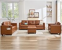 Vista 18 de TYBOATLE Sofá seccional de piel sintética para sala de estar, cómodos sofás tapizados con mechones de 88 pulgadas con cargador USB y tipo C, sofá