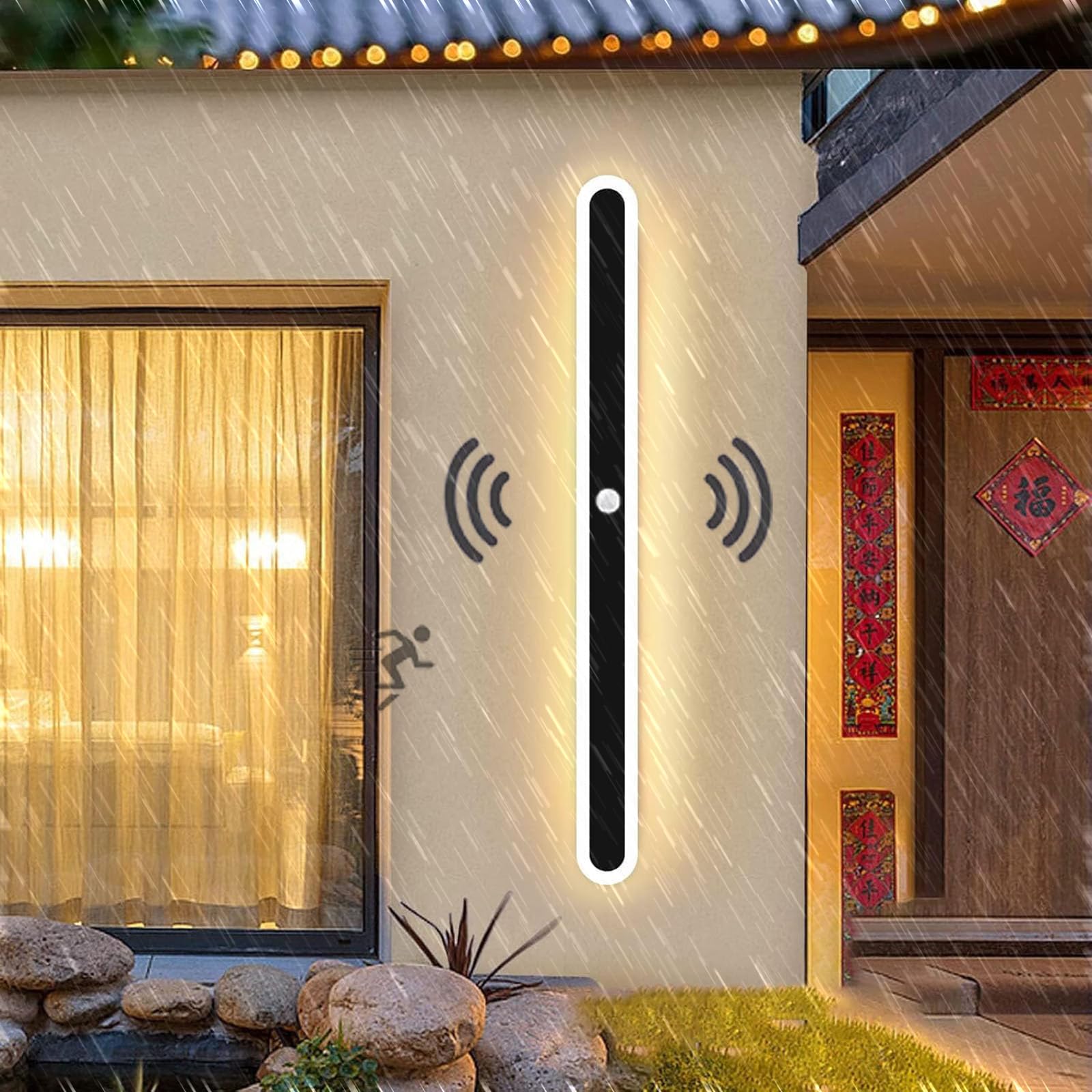 HXYSXHJUO Black LED Wall Sconce - IP65 Waterproof Lamp for Outdoor Garden & Porch, 80CM Neutral Light (4000K) Modern Lighting Fixture Exterior Spaces