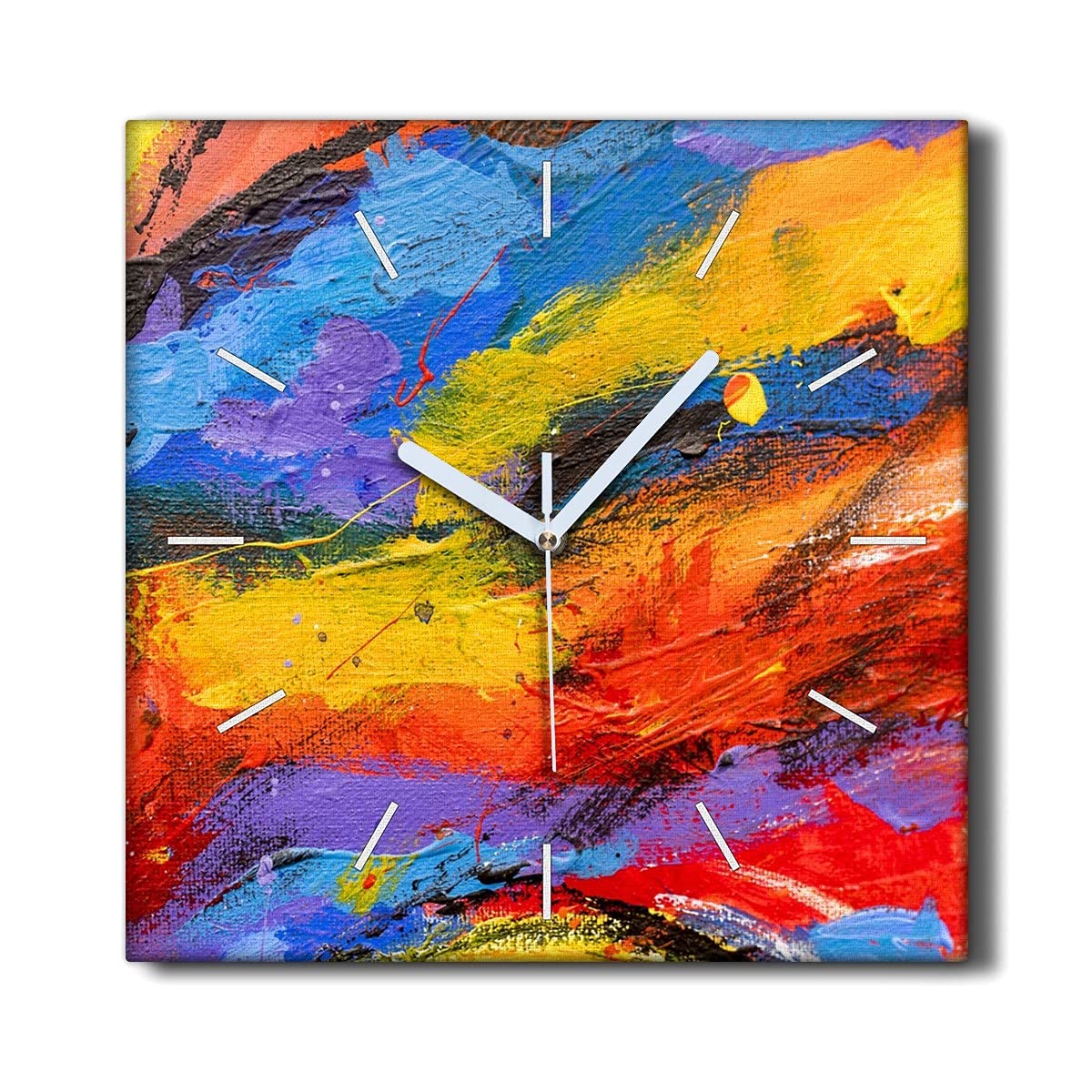 Horloge sur toile décoration haut de gamme aspect peinture carrée 30 cm