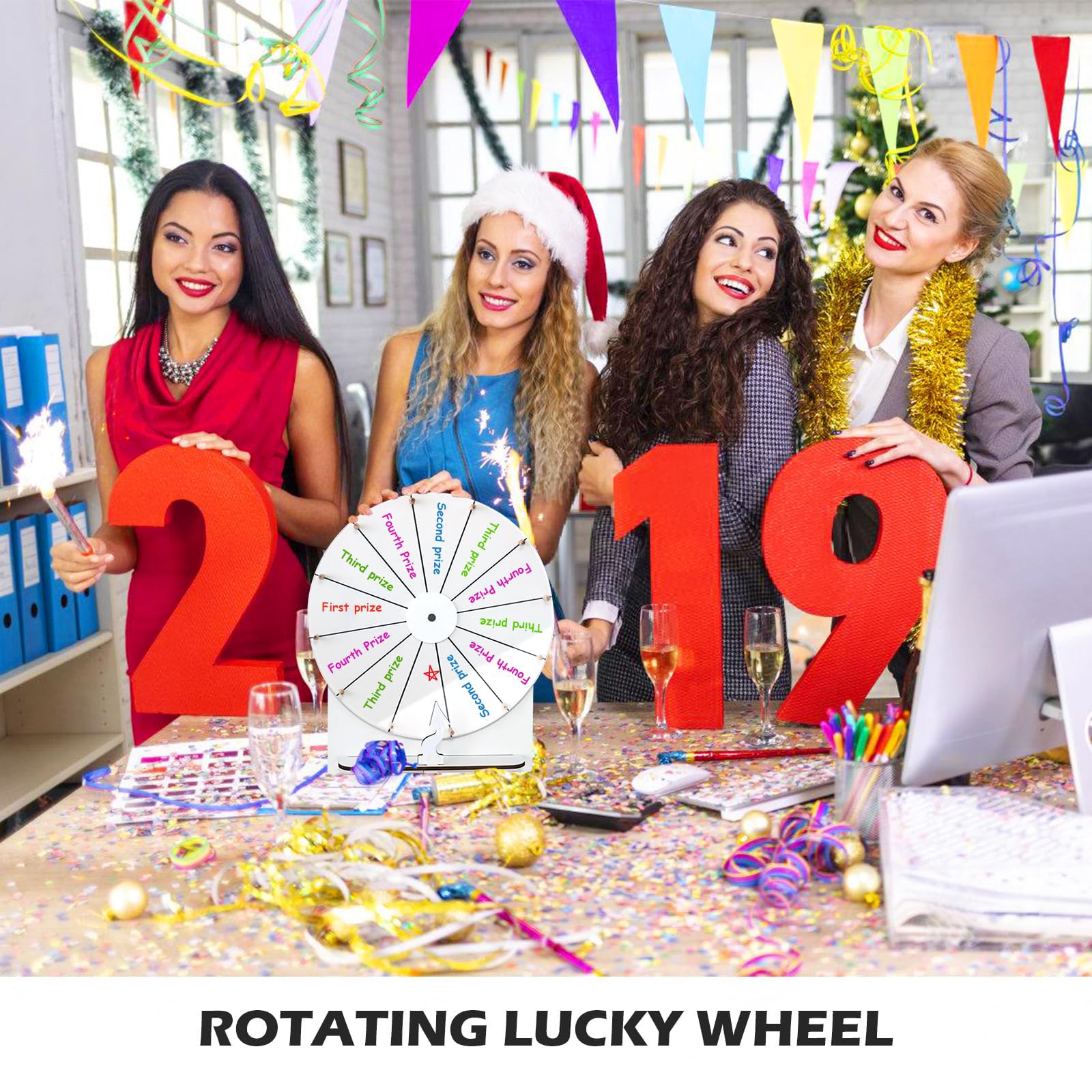 Glücksrad Zum Drehen,35 CM 12 Slots Glücksrad Zum Selbstgestalten Mit Markierstift,Hölzernes Glücksrad,Großes Glücksrad Set,Drehendes Preisrad Für Glücksrad-Spiele Karneval Messen