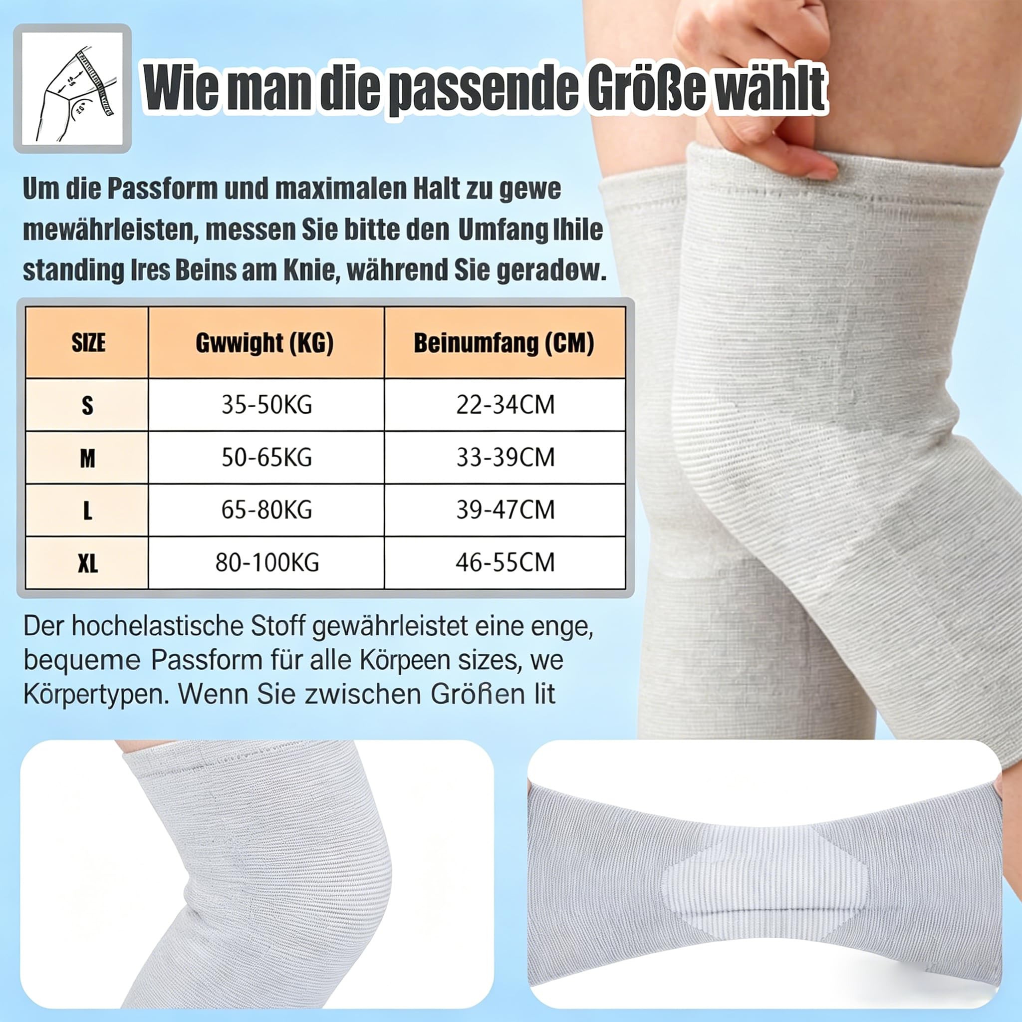 Kniebandage für Männer Damen - Bambus Kompressionsbandage für Arthrose Athletics Sportbandage Kniestütze - Elastische Braces Pads Warmer Schutz Knie Unterstützung 1 Paar (Grau, XL)