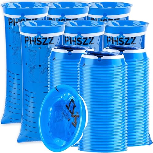 Vista 7 de Paquete de 40 bolsas de vómito desechables, resistentes a fugas, bolsa portátil azul para vómitos, 33.8 fl oz Emesis Vomit, vómito para vómito