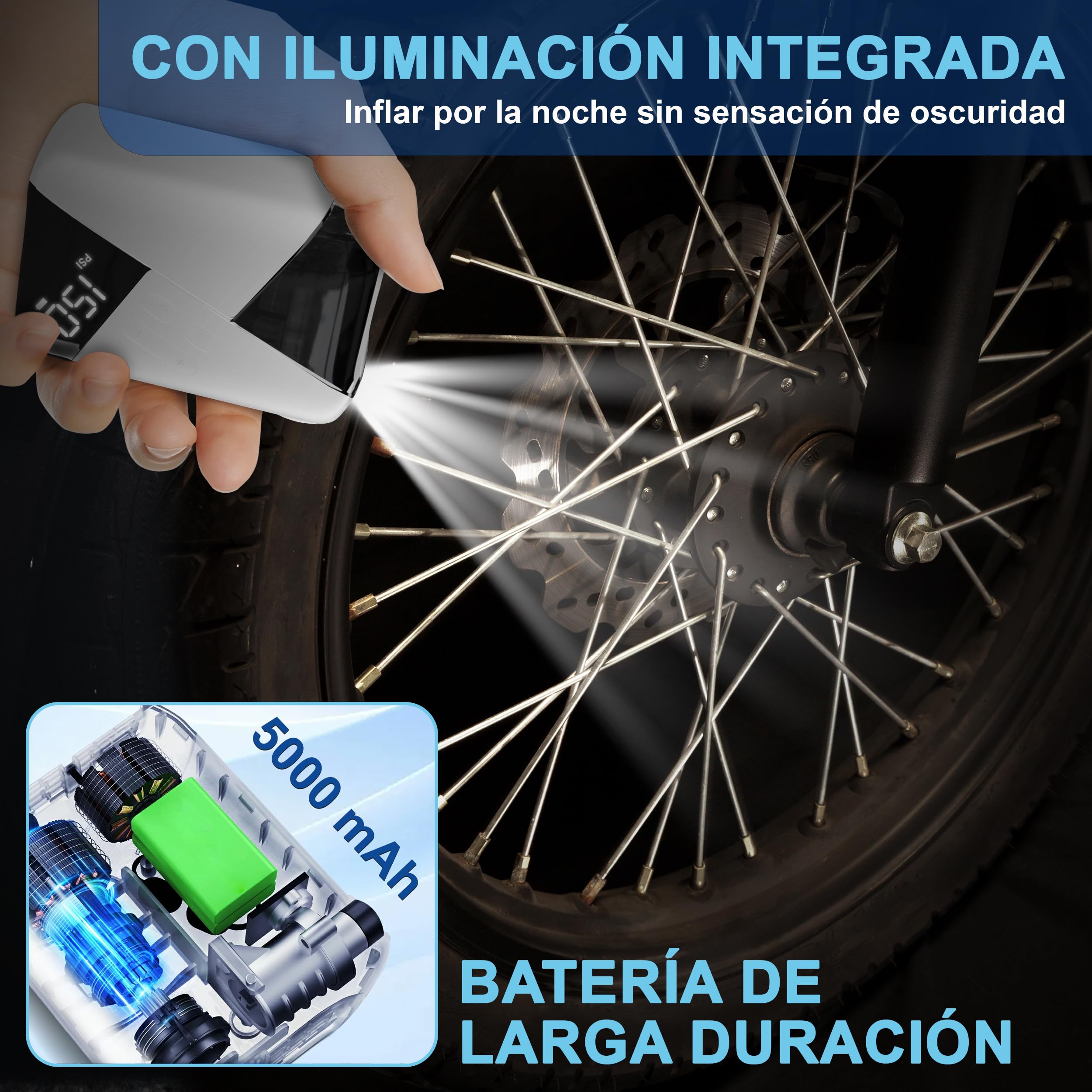Bomba Bicicleta Mini Inflador Bicicletas Electrico, 150 PSI, Hinchador Electrico Bicicleta Portatil, Bomba Electrica Bicicleta, Mini Bomba de Aire Bici Electrica, para Válvula Schrader y Presta