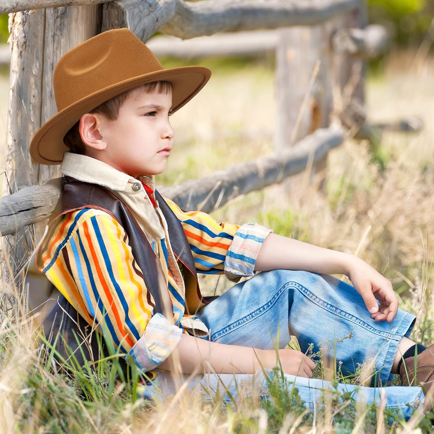Unittype Kids Classic Wide Hat Brim, Felt Fedora Hat with Bowknot Wool Bowler Cap Western Hats for Girls Boys