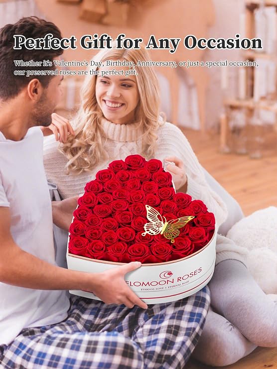 47 Preserved Roses in a Box, Eternal Flowers for Delivery Prime, Red