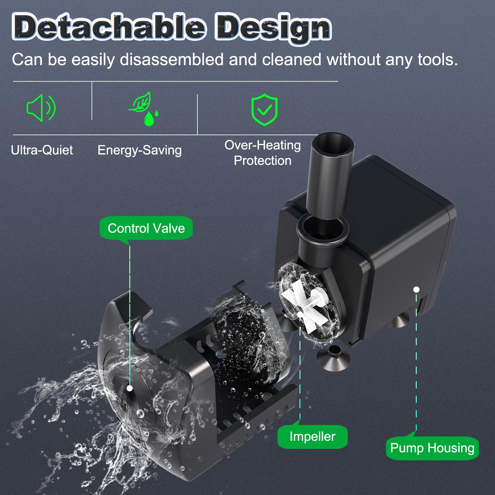 songlong Knifel Bomba Sumergible de 130 GPH Ultra silenciosa con protección contra Quemaduras en seco, 5.2 pies de elevación, para Fuentes, hidropónicos, estanques, acuarios y Mucho más. | Ultra silencioso, perfecto para hidroponía, estanques pequeños, ac