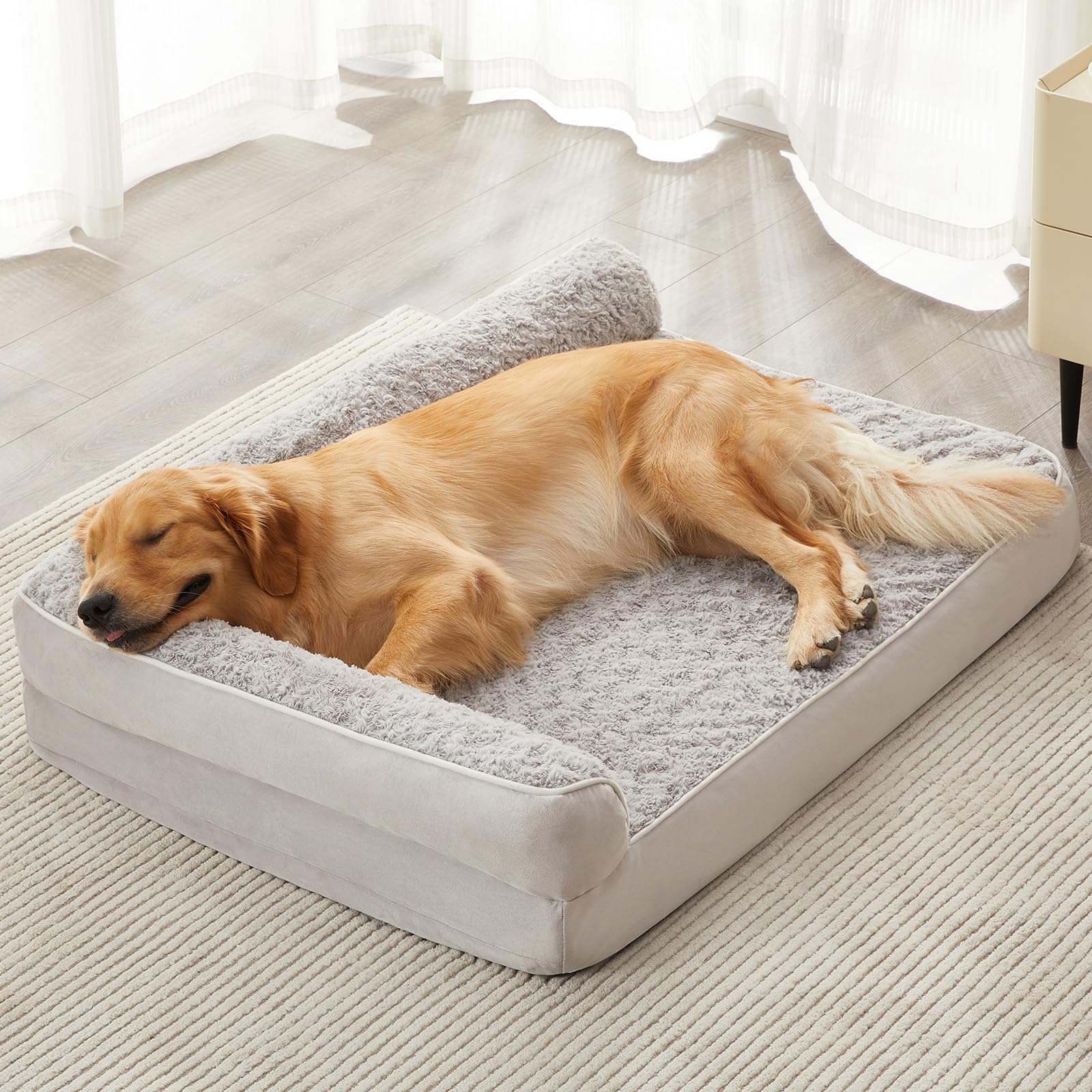 BFPETHOME Comfortable Dog Beds for Large Dogs,Waterproof Orthopedic Dog Bed Egg Foam Dog Beds, (XL(42 * 30 * 7.5inch), Silver Grey)