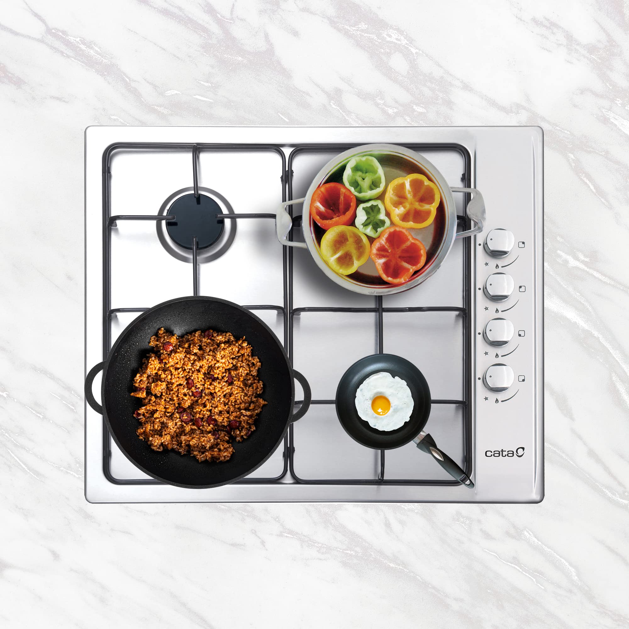 Cata Placa de Gas GIB 6004 X, 4 quemadores, Ancho de 58 cm, Potencia 7,5 Kw, Parilla Esmaltada, Inyectores Incluidos, Uso Exclusivo de Butano, Color Negro