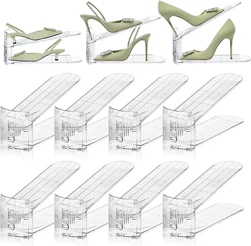 Miniatura 11 de Organizador de ranuras para zapatos, paquete de 10 unidades, apilador de zapatos transparente, organizador de ranura ajustable para zapatos,