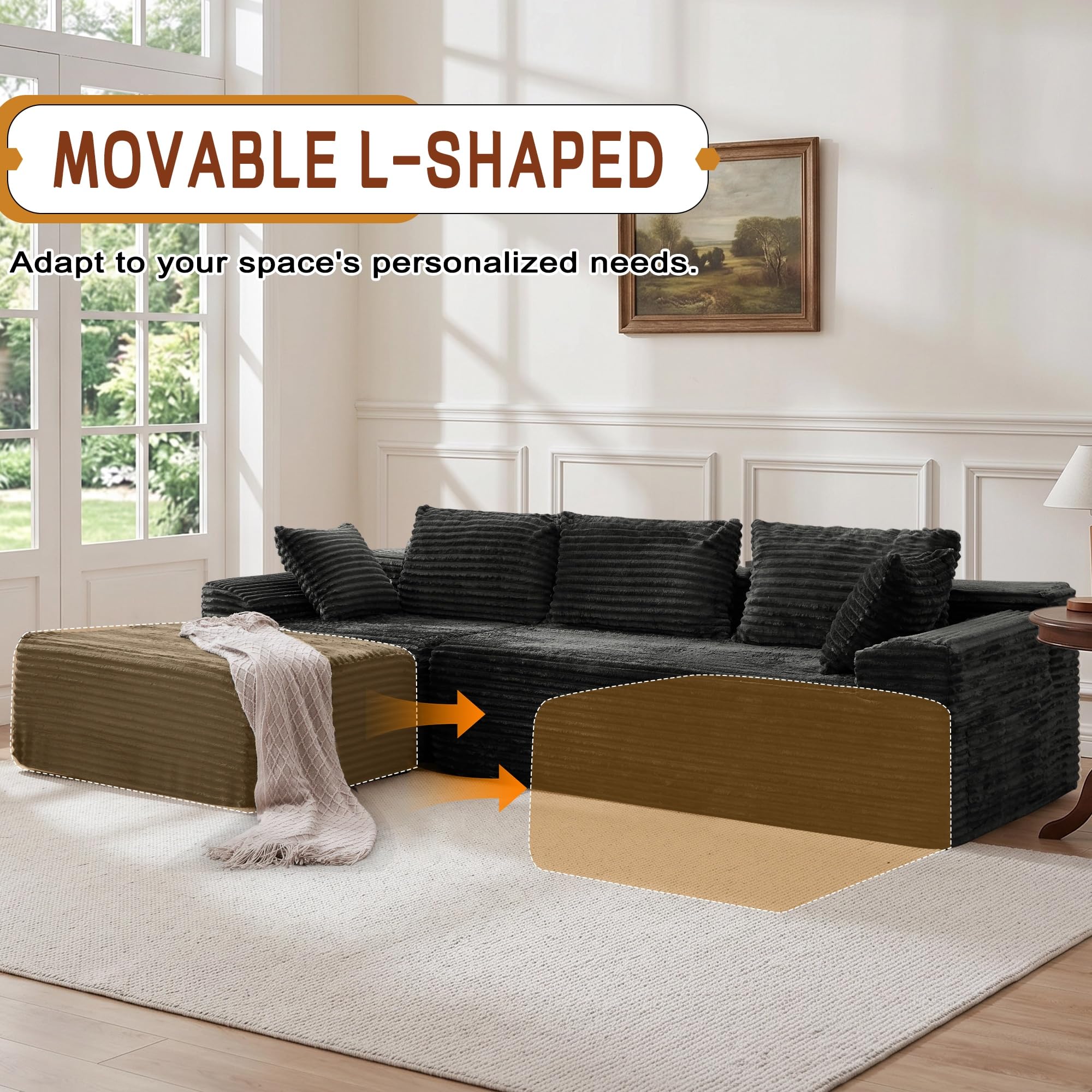 Best Fluffy Sectional Sofa 2026: 5 Cloud Couch Picks Rated 1 Korser 108' L-Shaped Modular Sectional Sofa with Chaise, Boneless Comfy Corduroy — product photo