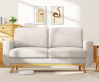 Vesgantti 68" Loveseat Sofa Light Grey, Comfy Corduroy Couch with Spring Cushion and Solid Wood, Modern Deep Seat for Bedroom, Living Room, Office