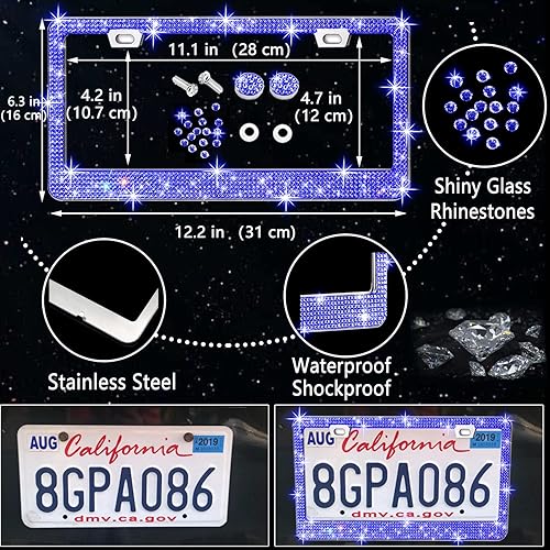 Miniatura 4 de NBTEPEM - Juego de 27 accesorios brillantes de automóvil para mujer, funda de volante de ajuste universal de 15'', marco para placa, soporte para