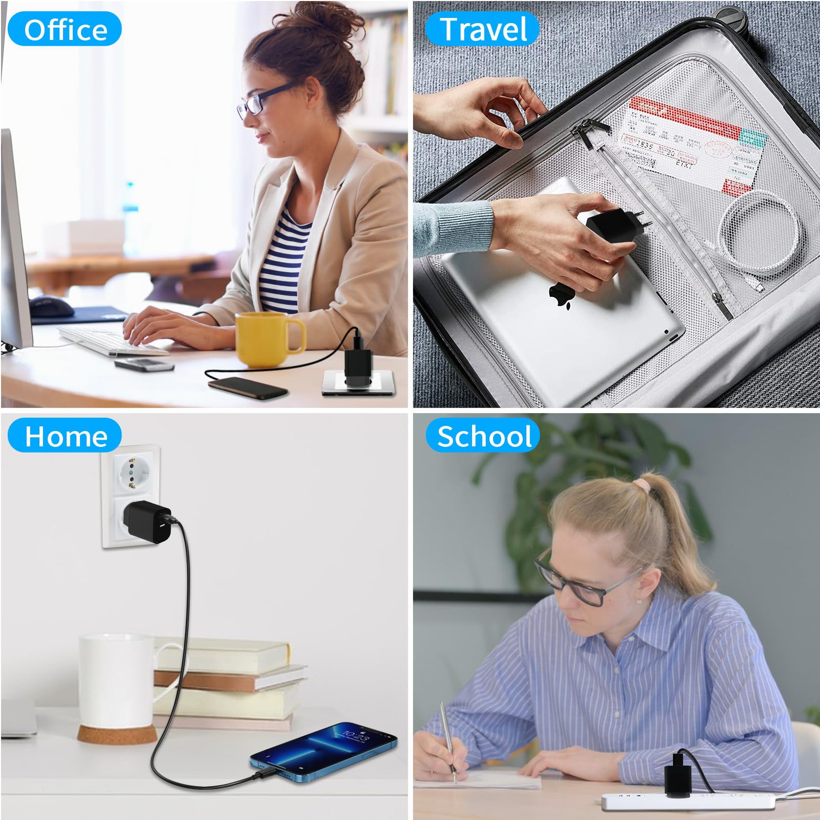 2 Pièces 20W Chargeur USB C, Chargeur iPad, Recharge Rapide, Compatible avec iPhone 15/ iPhone 15 Plus/iPhone 15 Pro/iPhone 15 Pro Max/iPad et Autres, Adaptateur Secteur Type C Double Port avec 2PCS C