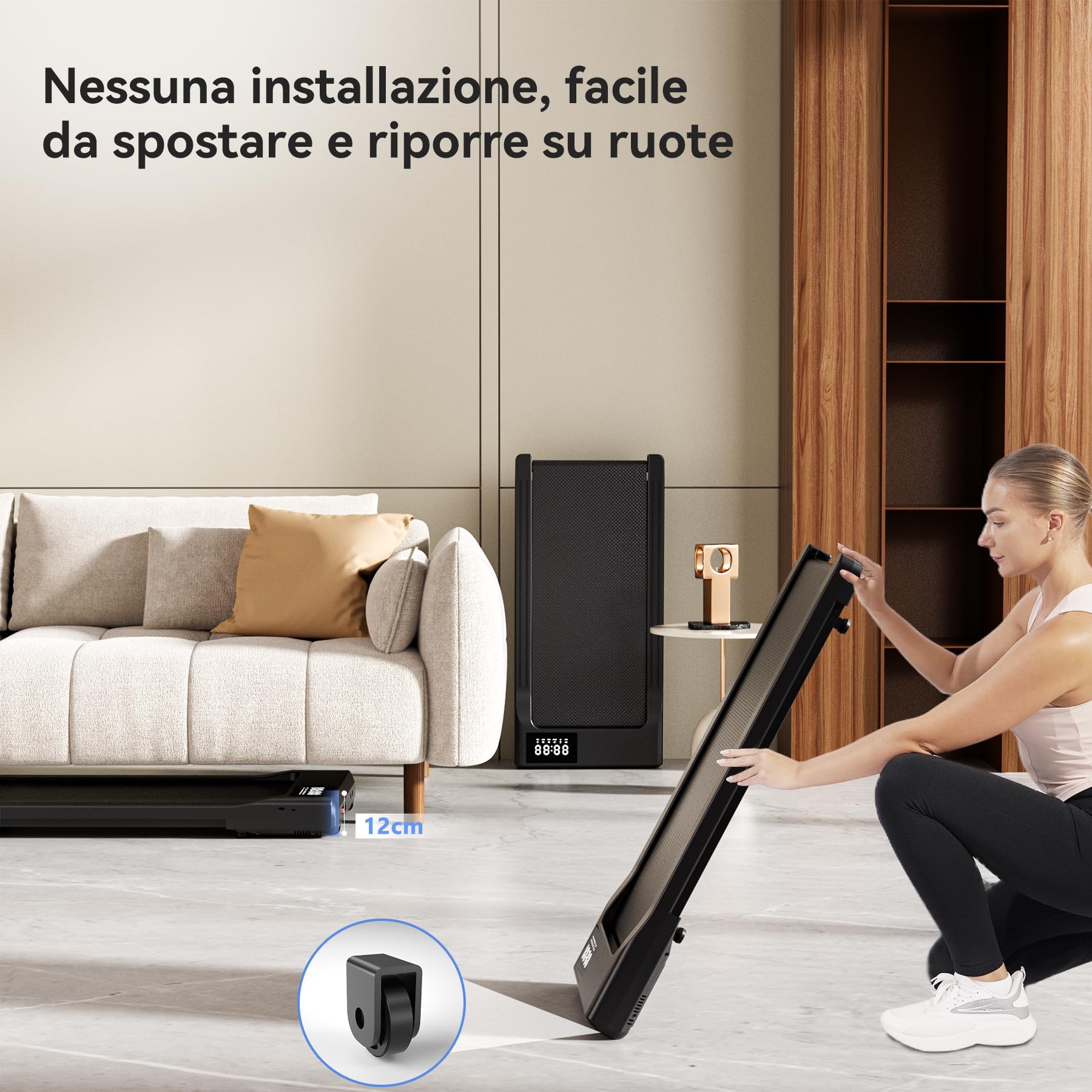 MJWW Tapis Roulant Elettrico con 6% Inclinazione, Tapis Roulant Salvaspazio, Velocità 6 km/h, Walking Pad 2,5HP, Controllo APP, Walking Pad 136 kg Corsi Professionali e Multigiocatore Online