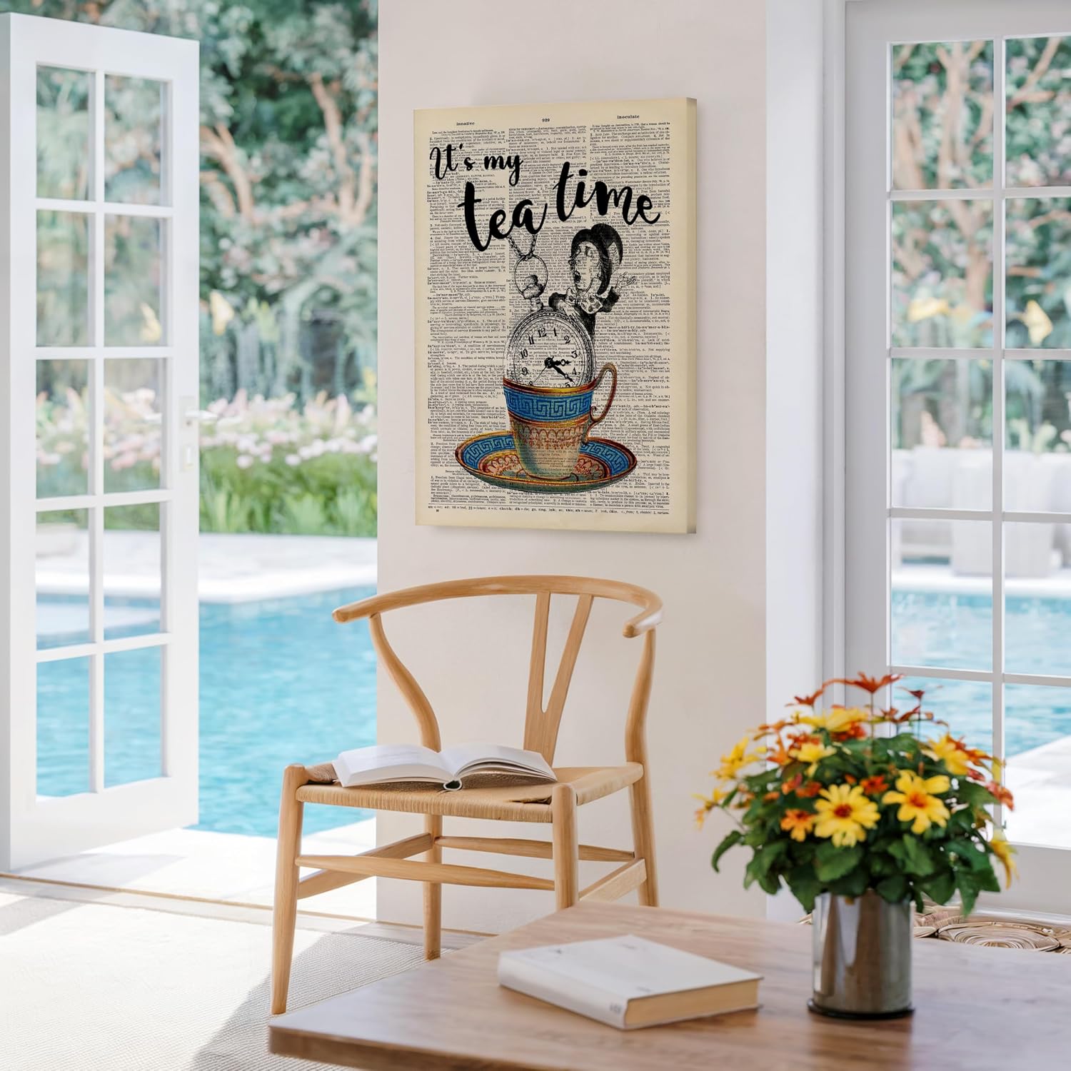 Poster Master Mad Hatter Print - Tea Time Canvas - Dictionary Art - Housewarming Gift for Boy, Girl - Alice Wonderland Art - Wall Decor for Nursery, Kid's Room - 8x10 STRETCHED Canvas