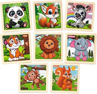 Wooden Animal Puzzles for Toddlers 3-5, 8 Pack Toddler Jigsaw Puzzles, Preschool Learning Toys, Animal Puzzle Set for Kids Ages 3 4 5, Educational Birthday Gifts for Boys Girls